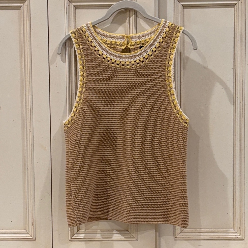 Ann Taylor Tan and Yellow Crochet Tank Top